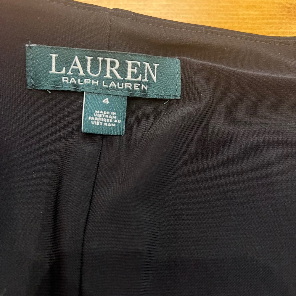 Lauren Ralph Lauren Black Faux Wrap Ruched Sheath Dress 3/4 Sleeve Size 4 NEW - Picture 7 of 9